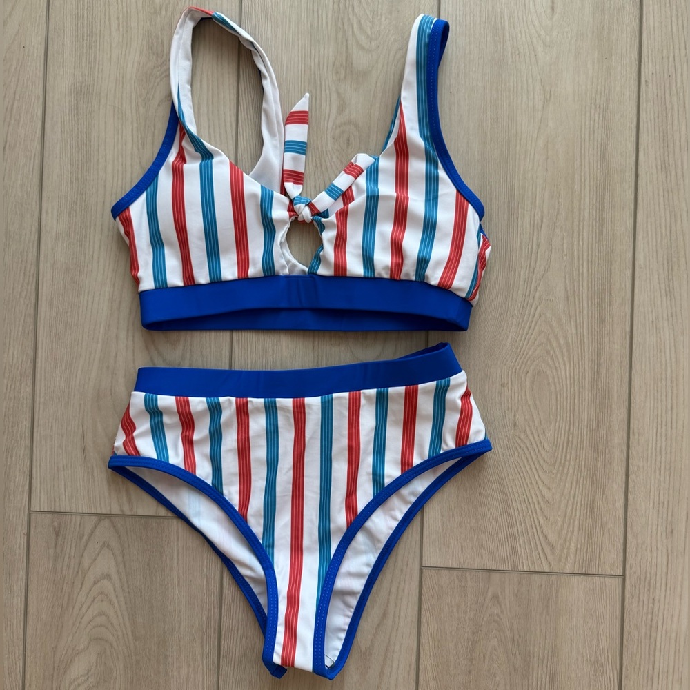 🌸NWOT Striped Swim Set - Blue, Red, White
